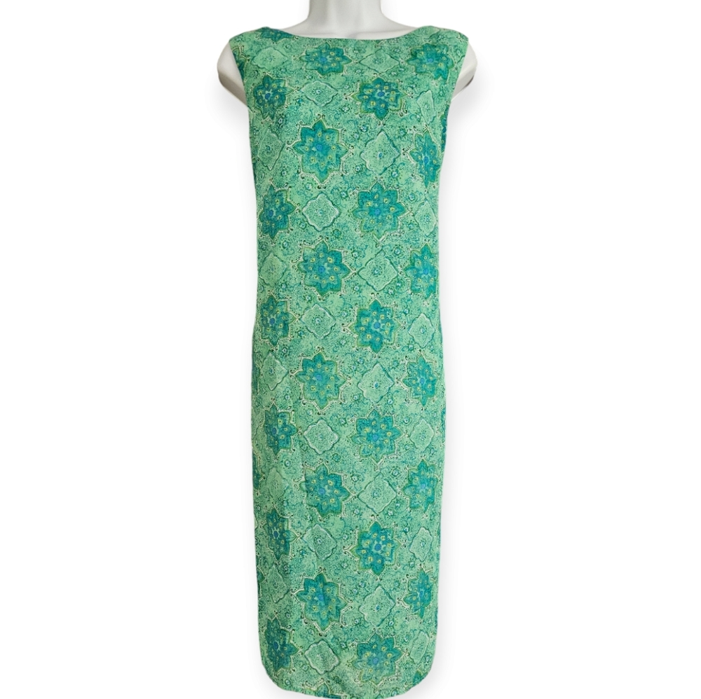 NWOT Coldwater Creek green & blue floral shift dress Womens 14 - Picture 7 of 7